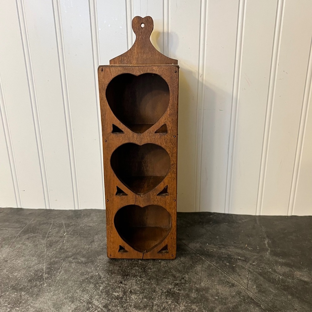 Vintage Small Wooden Heart Trinket Wall Shelf | Cottage